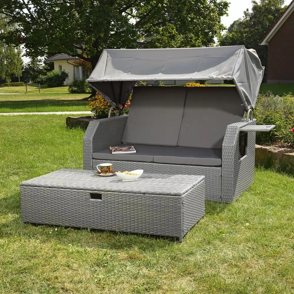 Foldable Sunshade Double Canopy Outdoor Lounge Sofa - Image 4