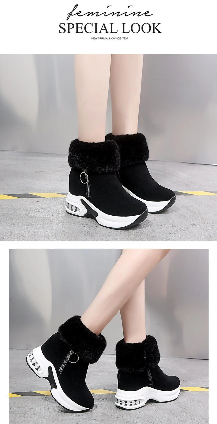 Fur Zipper Wedges Winter Boots - Image 10