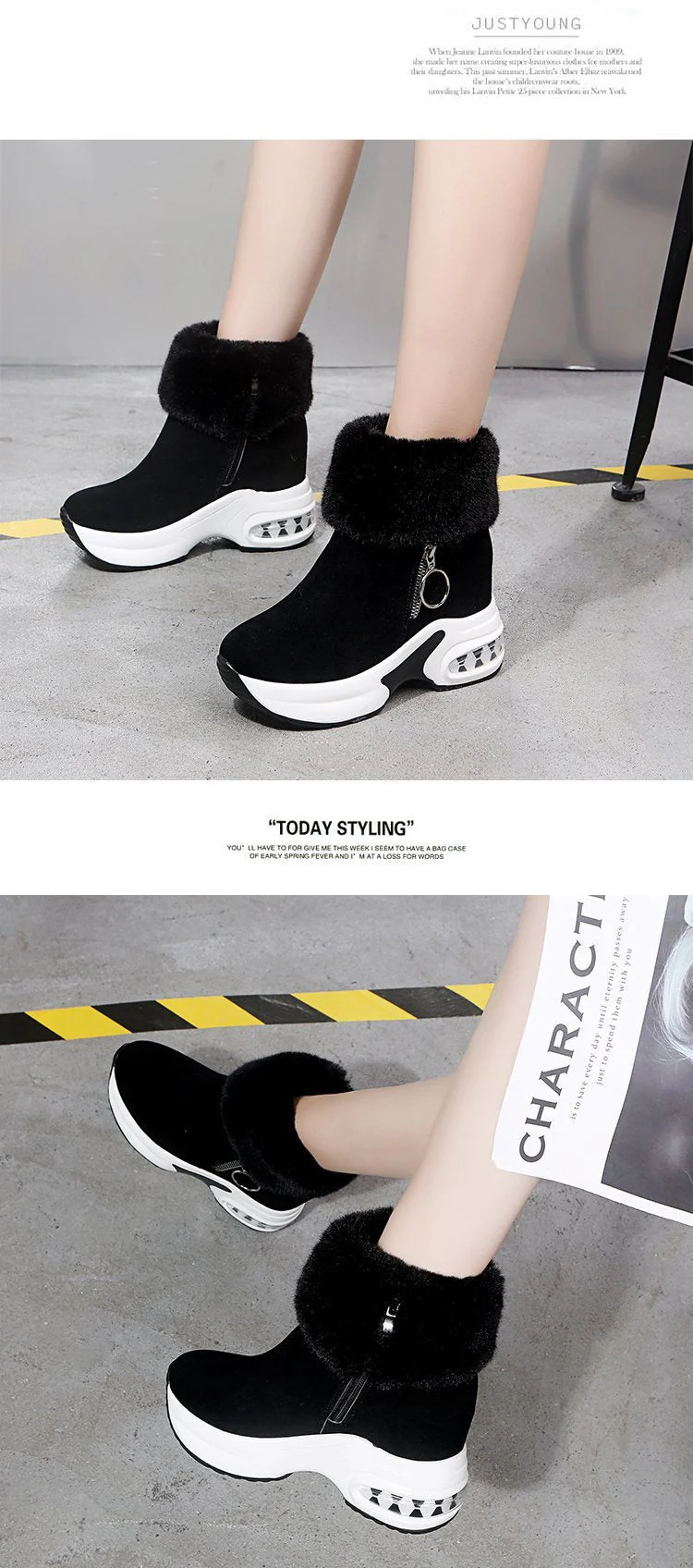 Fur Zipper Wedges Winter Boots - Image 11