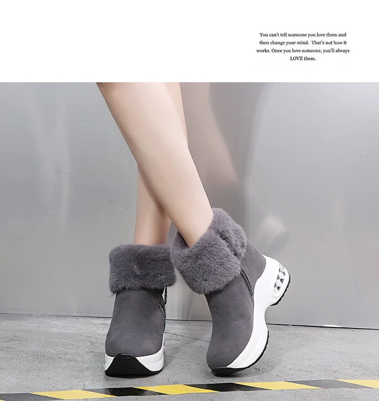 Fur Zipper Wedges Winter Boots - Image 12