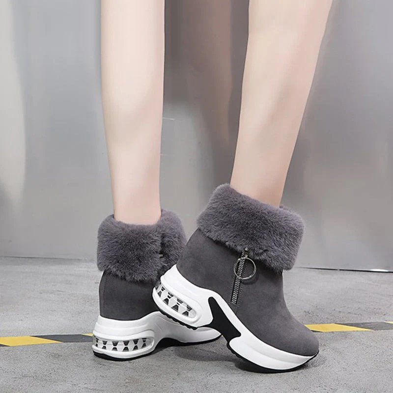 Fur Zipper Wedges Winter Boots - Image 4