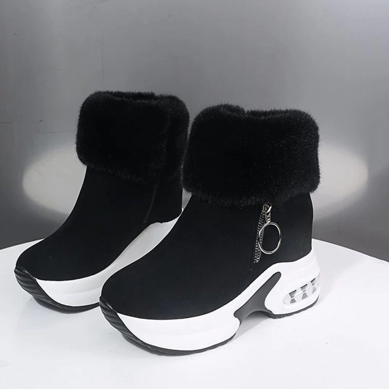 Fur Zipper Wedges Winter Boots - Image 8