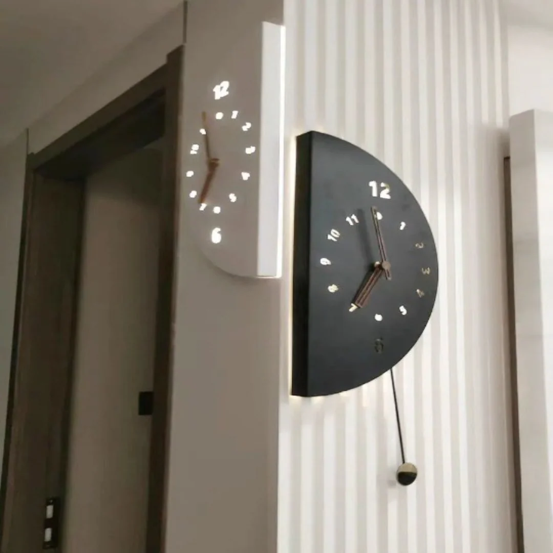 Geometric Half-Moon Dual Wall Clock - Image 4