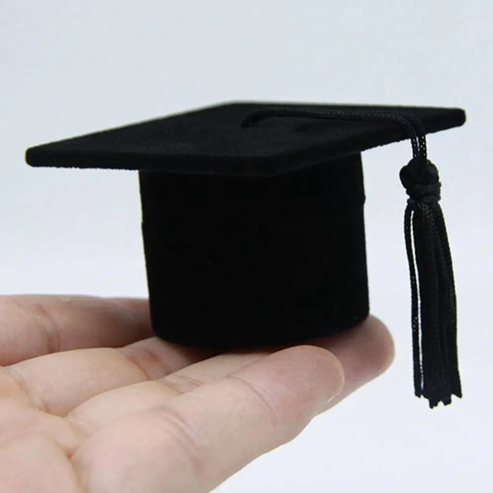 Graduation Cap Shaped Flannel Jewelry Ring Storage Box - Image 2