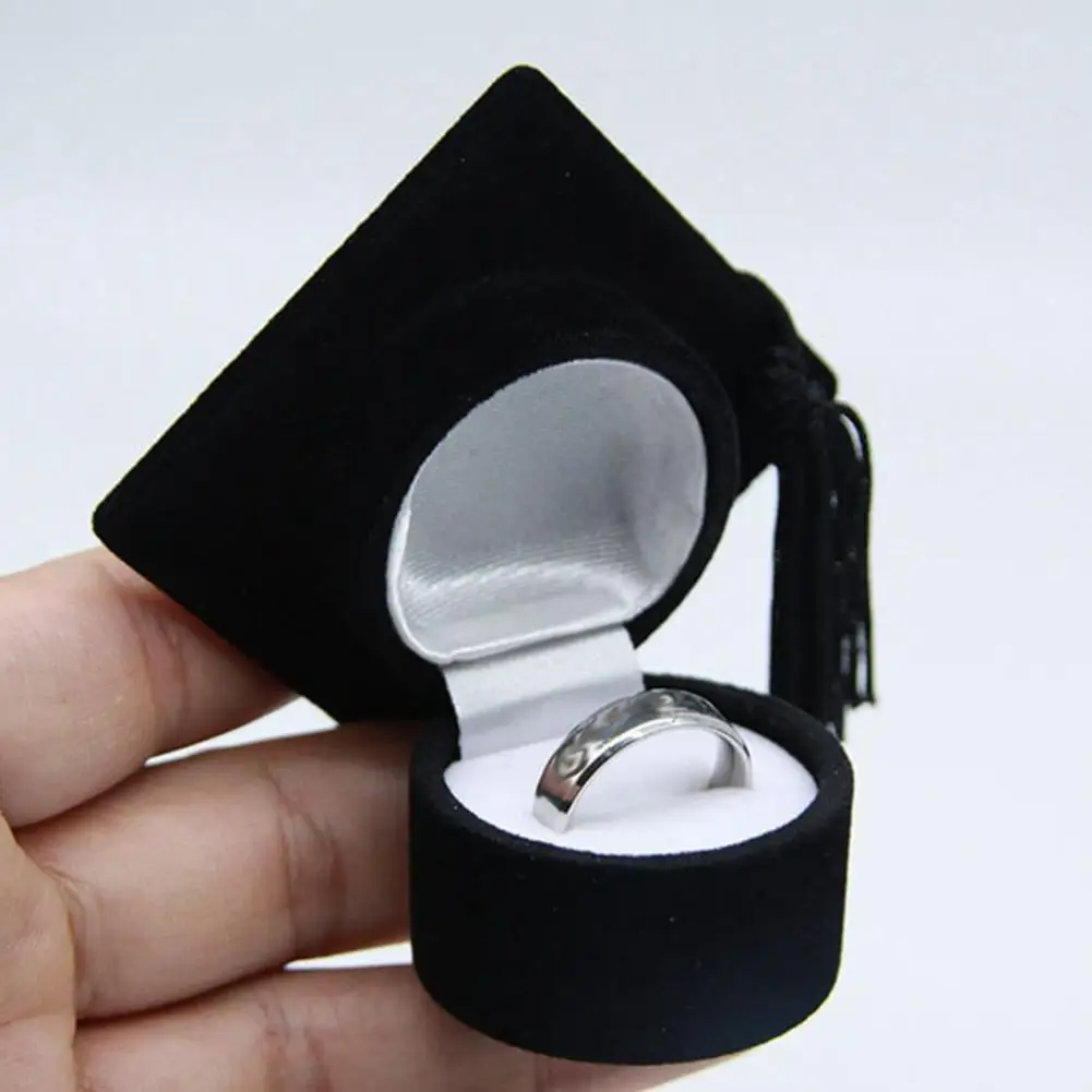 Graduation Cap Shaped Flannel Jewelry Ring Storage Box - Image 4