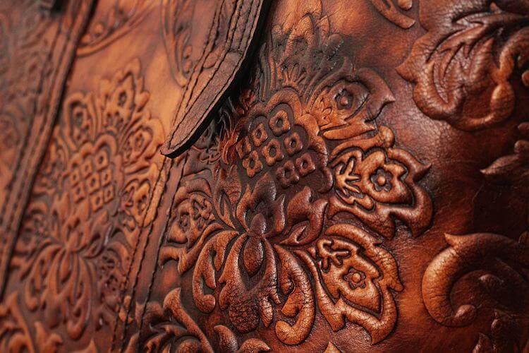 Handmade Vintage Genuine Leather Flower Pattern Women Bag - Image 5