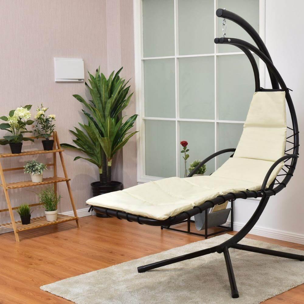 Hanging Chaise Lounger Chair Arc Stand Swing Hammock - Image 3