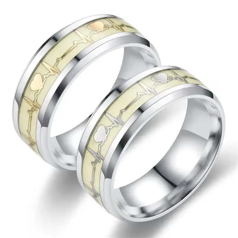Heart Beat Titanium Steel Couple Rings - Image 2