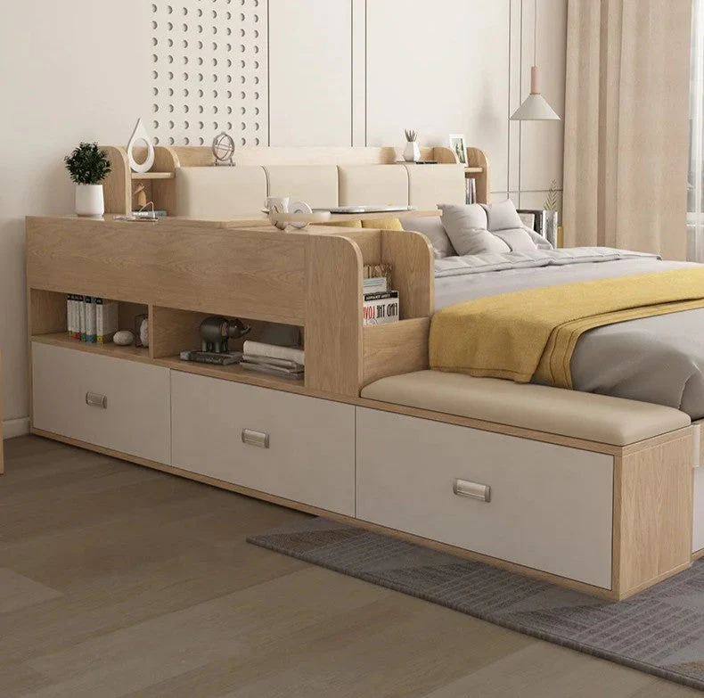 Hidden Compartment Lift-Up Storage Bookshelf Platform Bed - Image 5