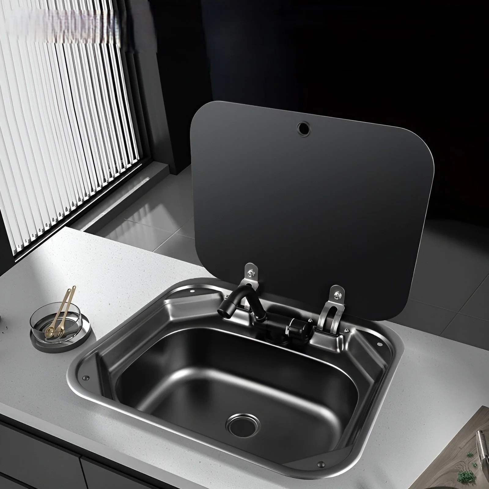 Hidden Foldable Faucet Stainless Steel Kitchen Sink