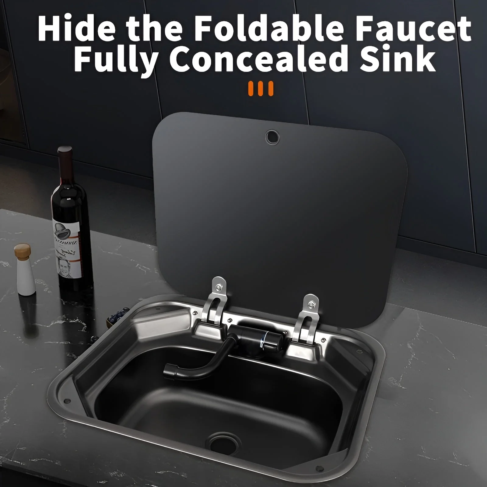 Hidden Foldable Faucet Stainless Steel Kitchen Sink - Image 5