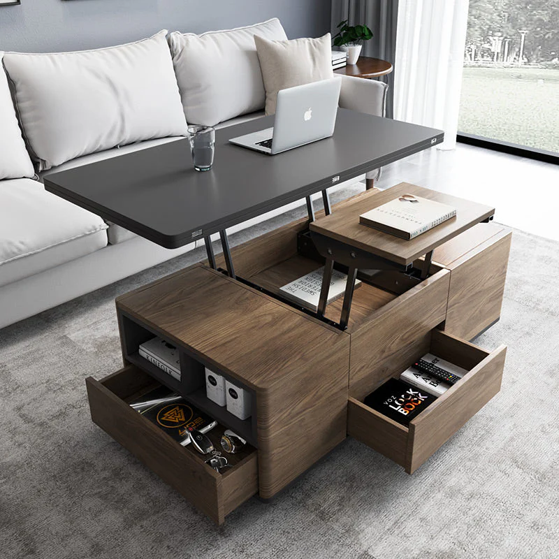 Hidden Seats Retractable Wooden Elegant Coffee Table - Image 4