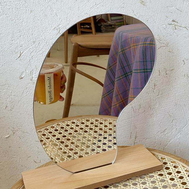 Irregular Korean Style Decorative Make-up Mirror Wooden Base - Image 4