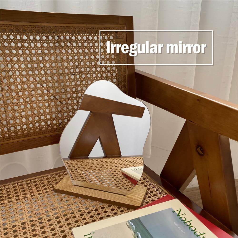 Irregular Korean Style Decorative Make-up Mirror Wooden Base - Image 7