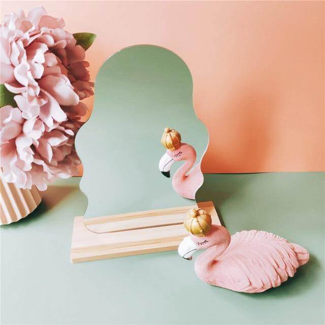 Irregular Korean Style Decorative Make-up Mirror Wooden Base - Image 9