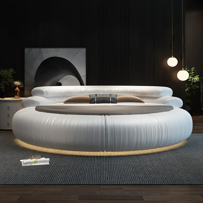 Italian Style Minimalist Circle Leather Dream Master Bed - Image 3