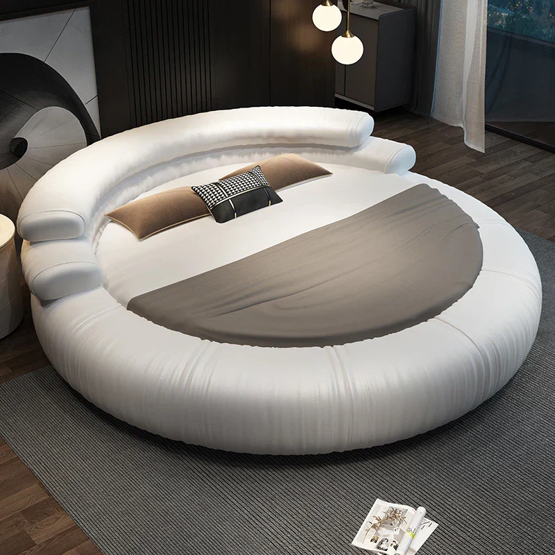 Italian Style Minimalist Circle Leather Dream Master Bed - Image 4