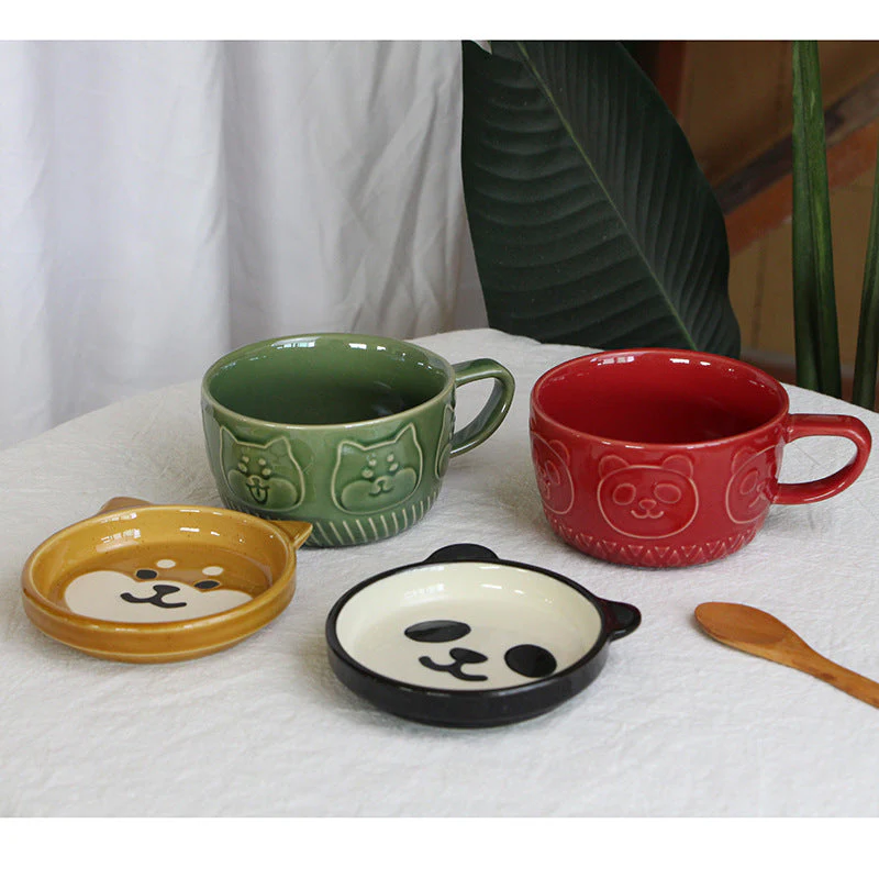 Japanese Ceramic Cat Breakfast Mug with Lid - Image 4