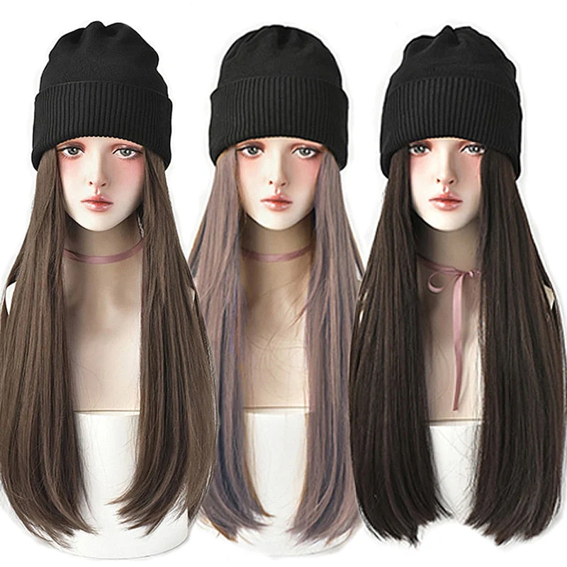 Knitted Long Hair Wig Beanie - Image 2