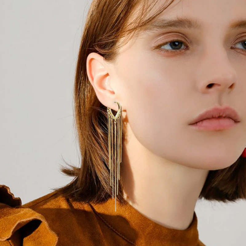 Korean Style Long Tassel Drop Heart Earrings - Image 2