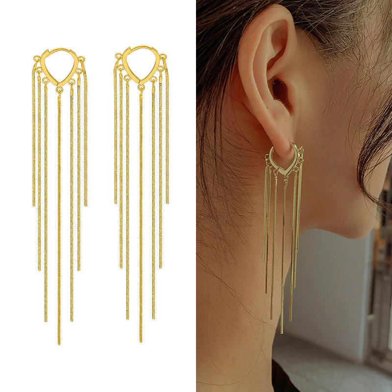 Korean Style Long Tassel Drop Heart Earrings - Image 3