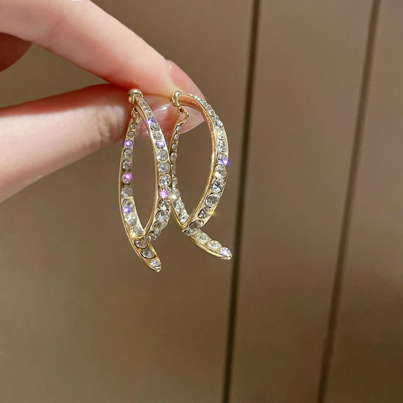 Korean Style Rhinestone Geometric Earrings - Image 2
