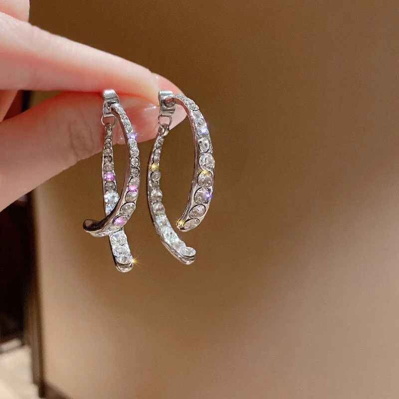 Korean Style Rhinestone Geometric Earrings - Image 3