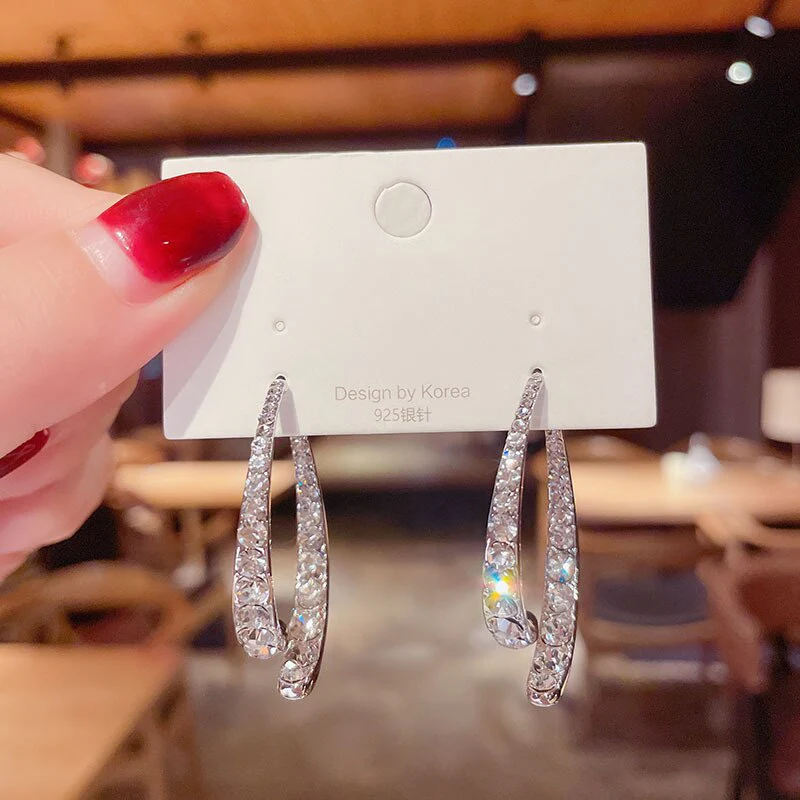 Korean Style Rhinestone Geometric Earrings - Image 7