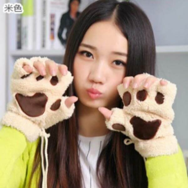 Ladies Winter Fingerless Bear Paw Gloves - Image 2
