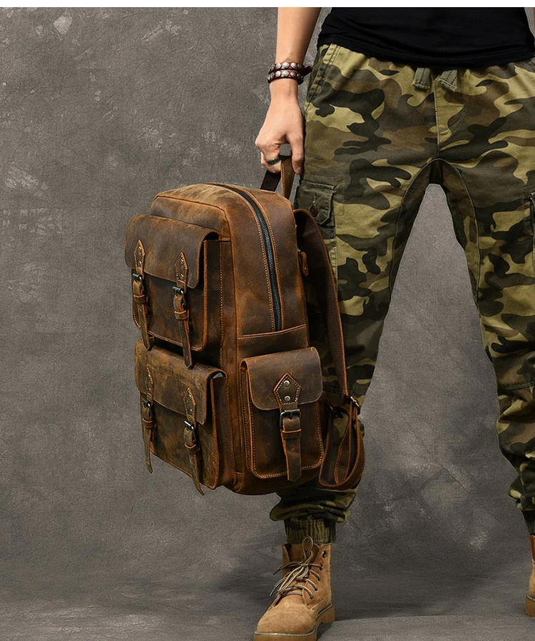 Large Capacity Leather Retro Men's Outdoor Backpack - Image 6