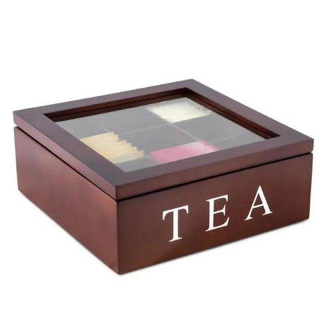 Large Grid Caddy Wood Tea Storage box - Image 6
