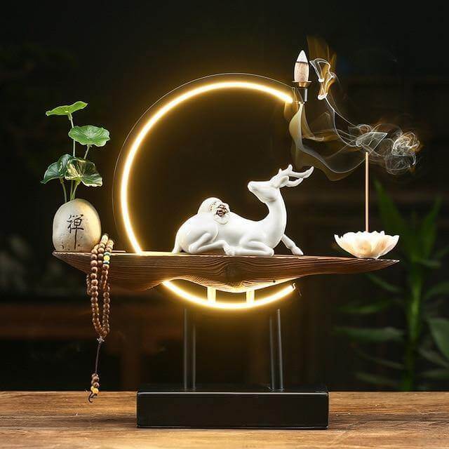 Large Incense Burner Ceramic Deer Lamp - Image 2