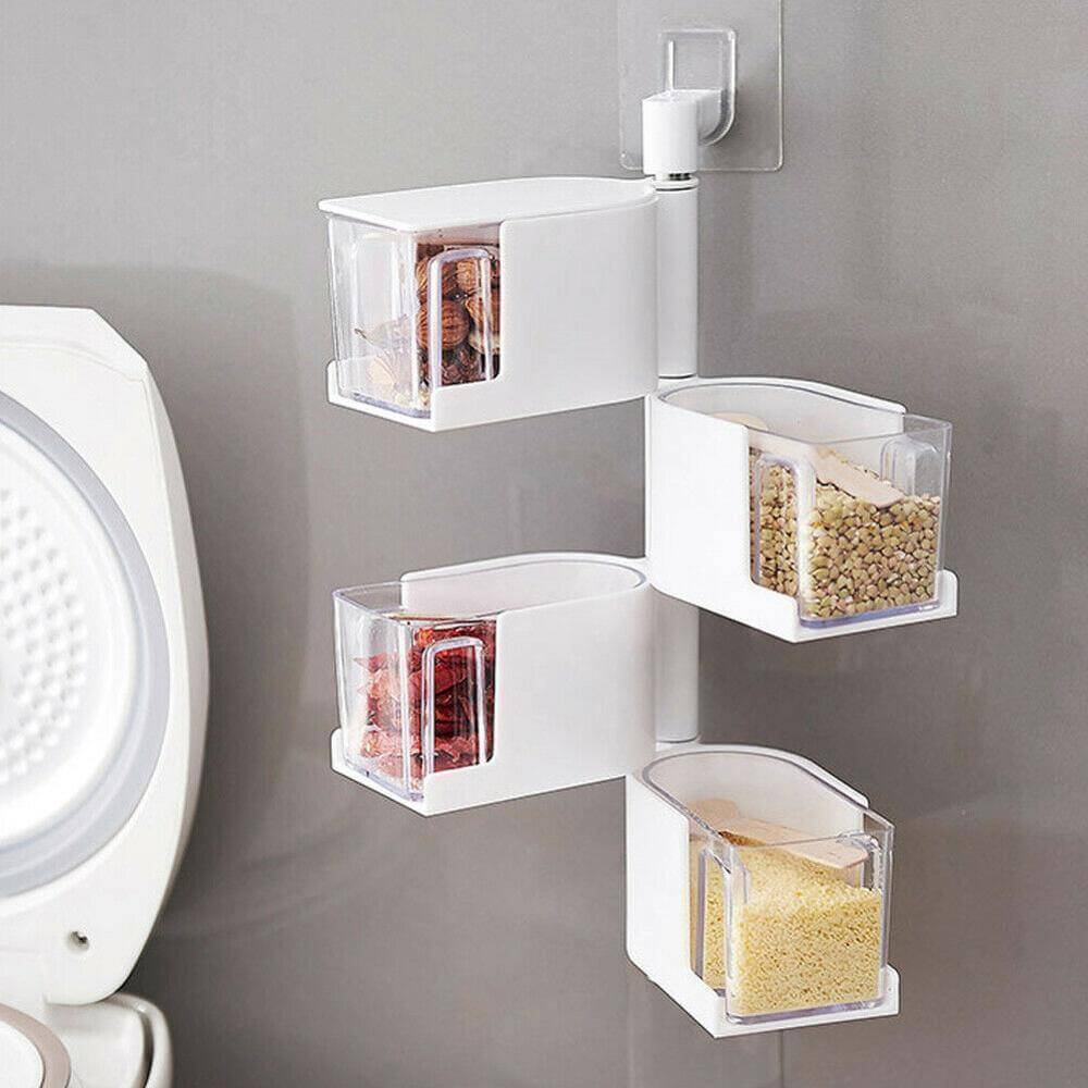 Layered Wall Mounted Rotating Seasoning Storage Organizer Boxes - Image 2