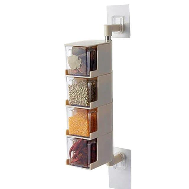 Layered Wall Mounted Rotating Seasoning Storage Organizer Boxes - Image 4