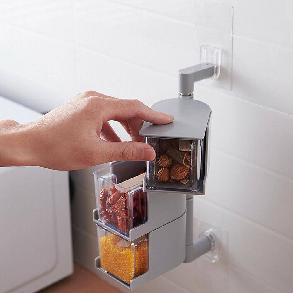 Layered Wall Mounted Rotating Seasoning Storage Organizer Boxes - Image 5