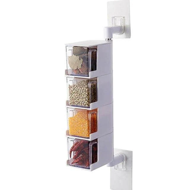 Layered Wall Mounted Rotating Seasoning Storage Organizer Boxes - Image 8