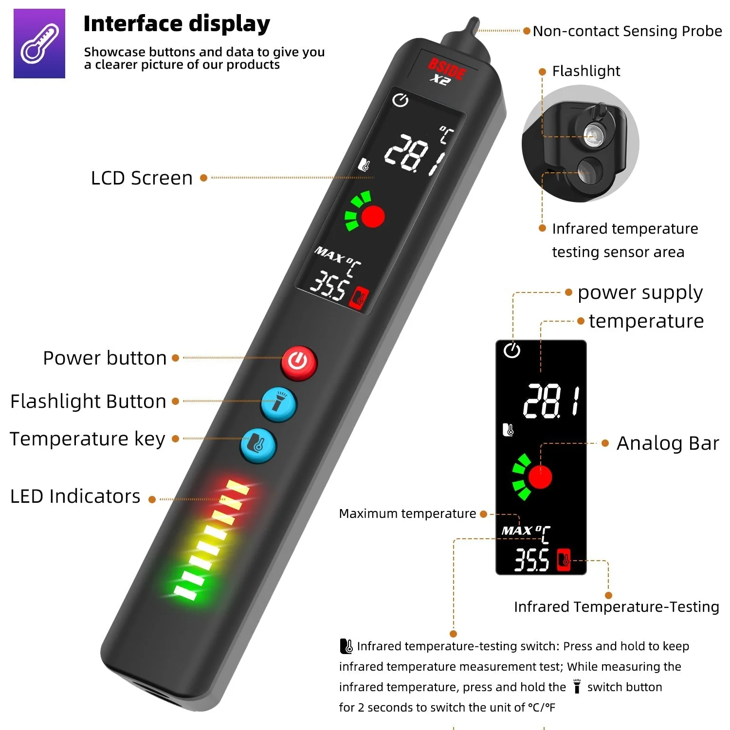 LCD Result Display Voltage Tester Thermometer - Image 7