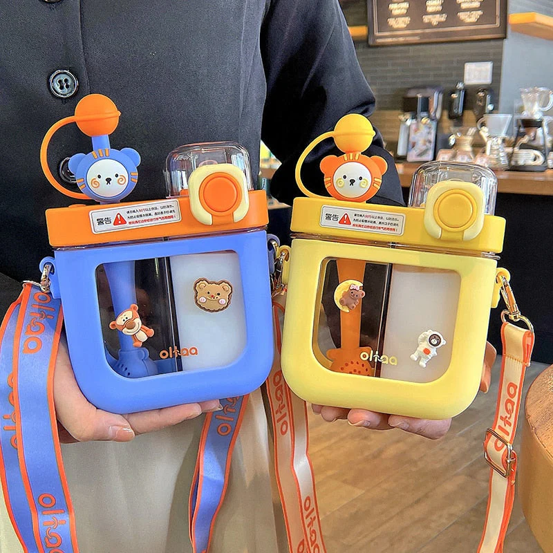 Leak-Proof Double Straw Cartoon Kids Water Bottle - Image 2