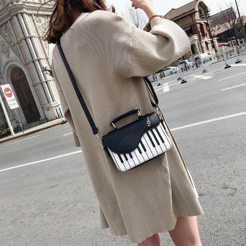 Leather Crossbody Piano Pattern Handbag - Image 4