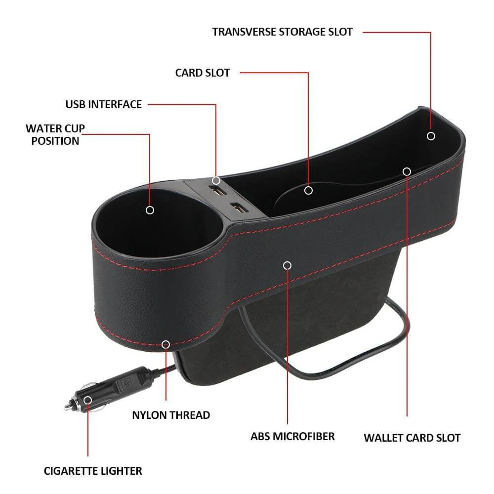 Leather USB Charger Car Seat Gap Organizer - Image 5