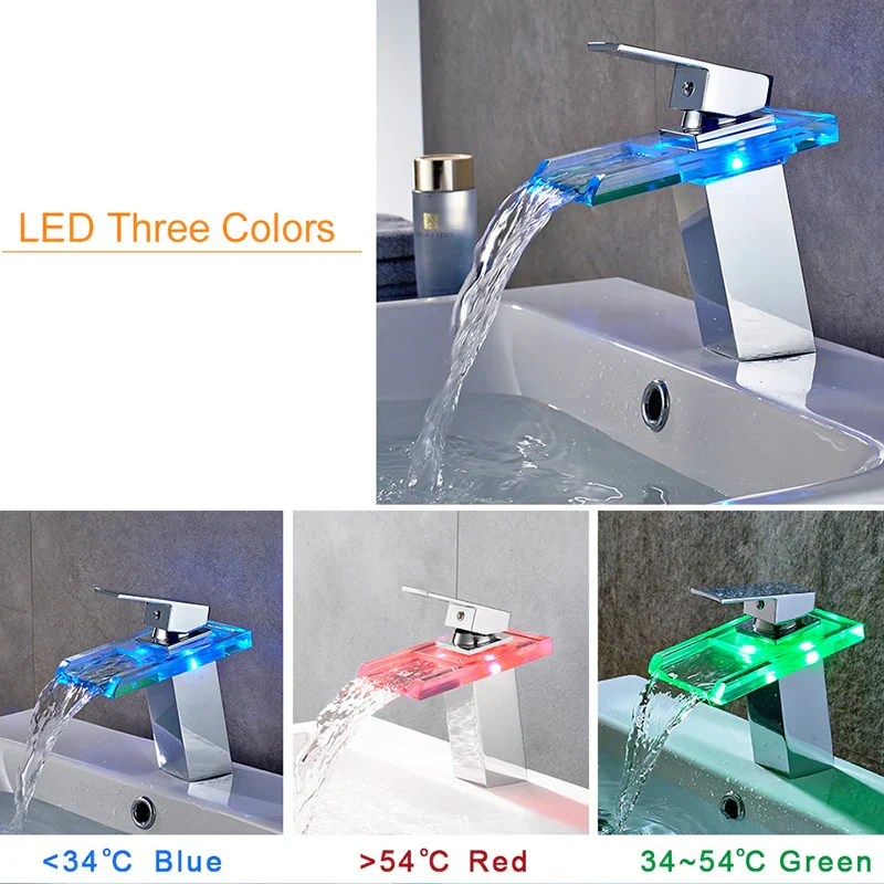 LED Brass Waterfall Modern Faucet - Image 3