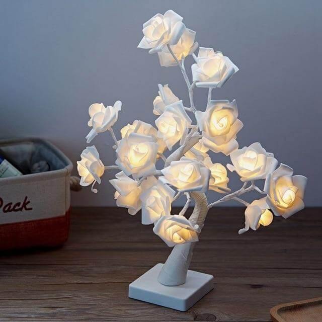 LED Romantic Warm Rose Flower Tree Night Light Lamp with Clock - Image 3