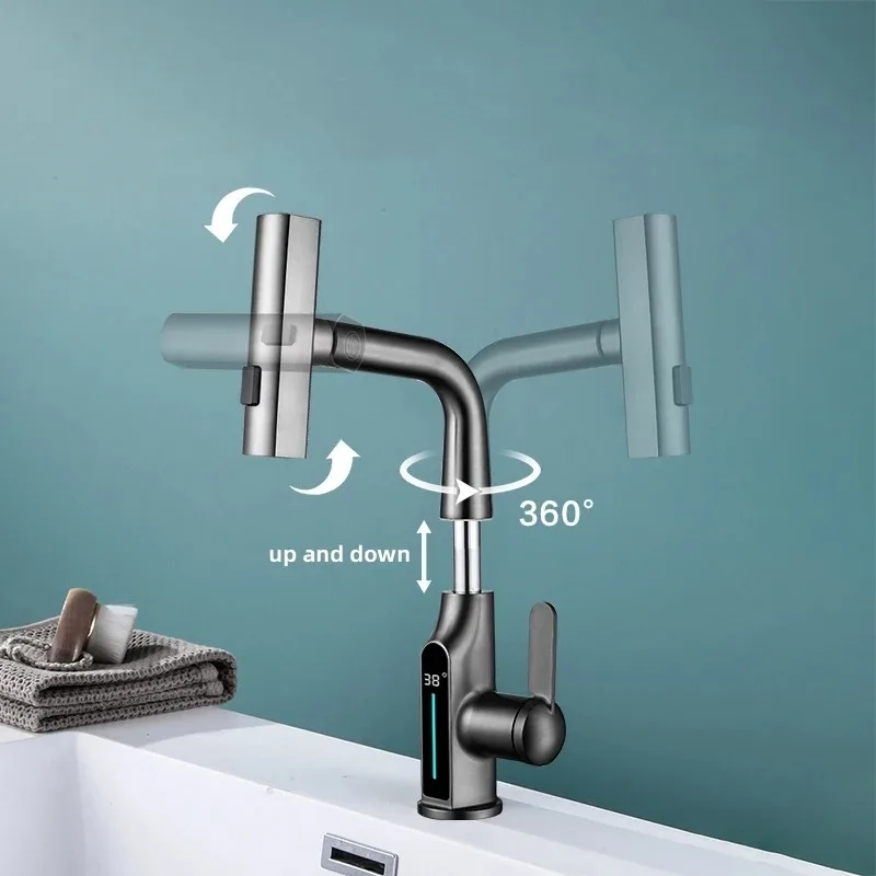 Liftable Digital Temperature Display Waterfall Basin Faucet - Image 2