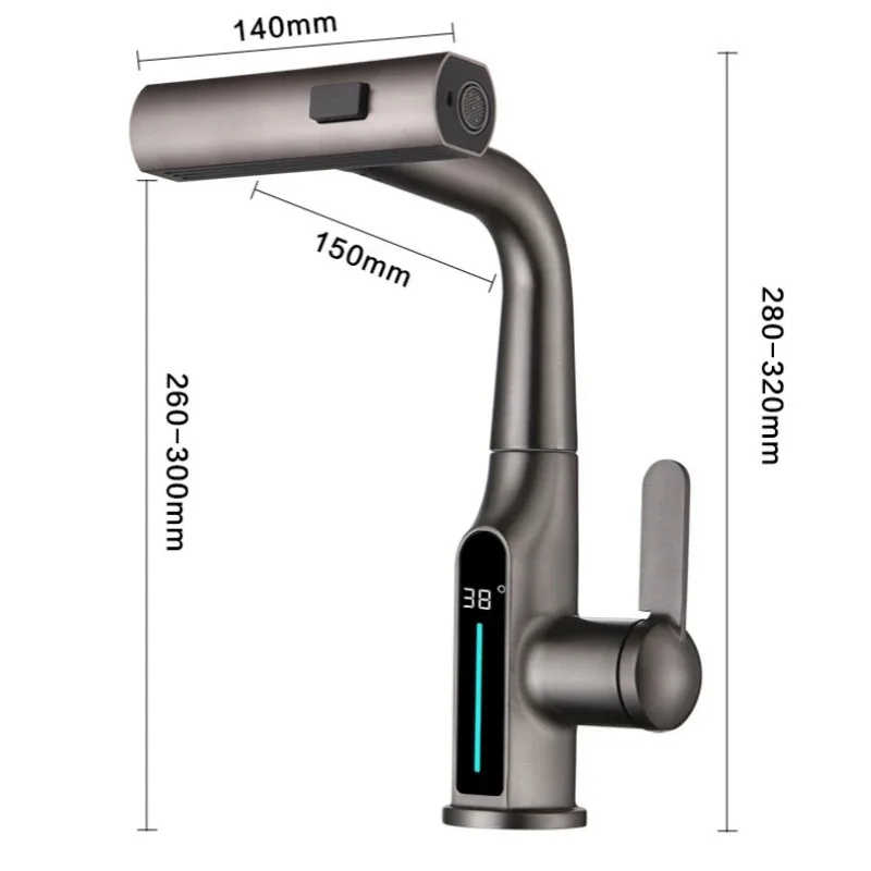 Liftable Digital Temperature Display Waterfall Basin Faucet - Image 5