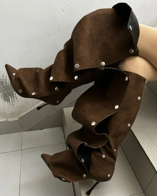 Long Denim Jean Women High Heel Boots - Image 5