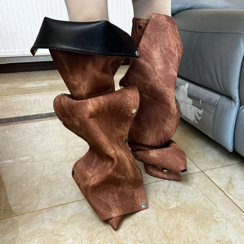 Long Denim Jean Women High Heel Boots - Image 6