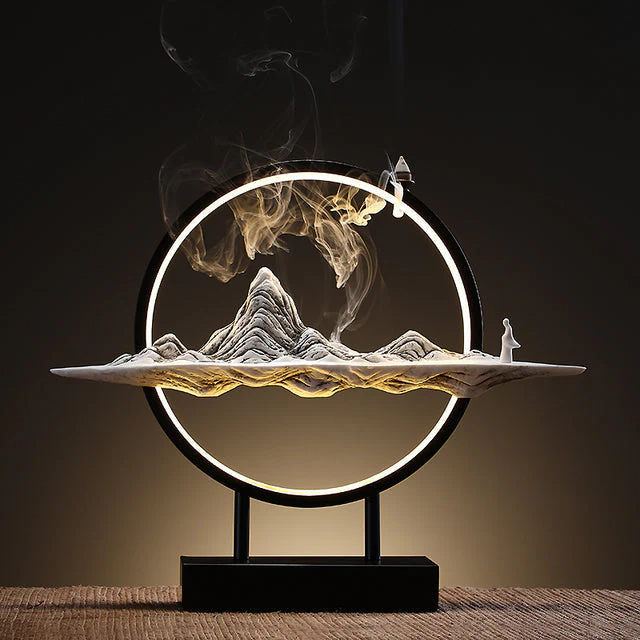 Lotus Buddha Ceramic Waterfall Incense Burner Lamp - Image 3