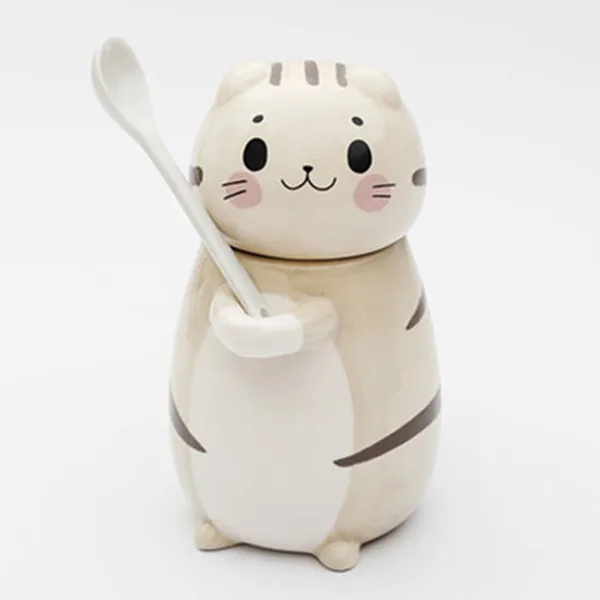 Lucky Cat Ceramic Coffee Mug with Spoon - Image 7