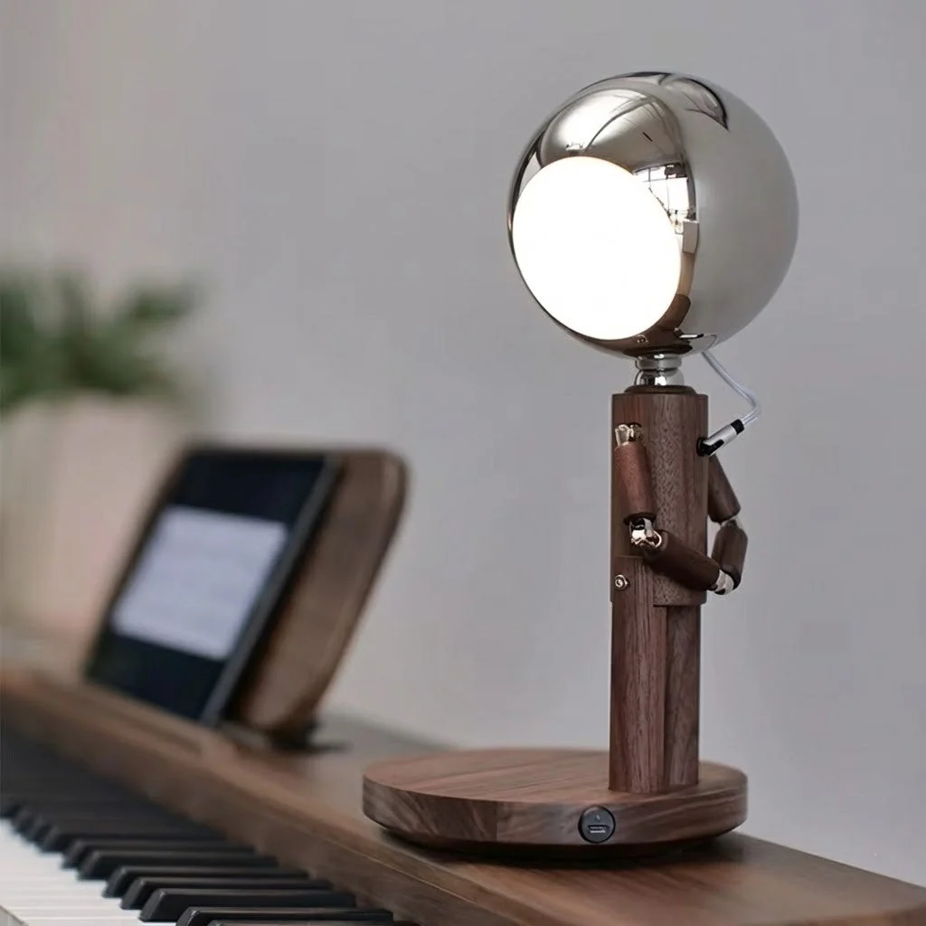 Lunar Robot Astronaut Wooden Table Lamp