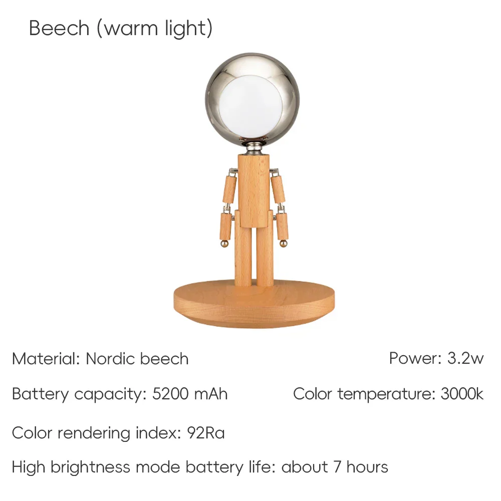 Lunar Robot Astronaut Wooden Table Lamp - Image 13